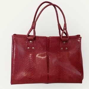 Made for ELIZABETH ARDEN Red Faux Leather Tote  16” x 11” x 8”